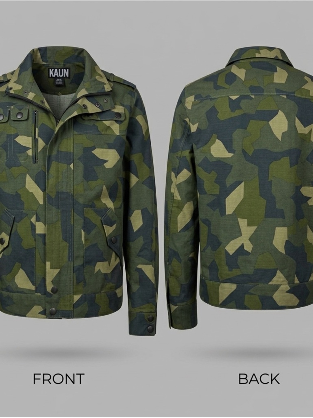 🪖‎ Y2K KAUN Green Camo Utility Jacket Military Style Cotton M 8884-5 🪖